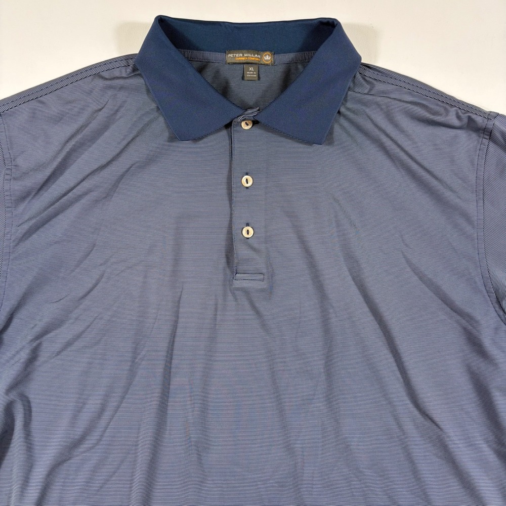 Peter Millar Summer Comfort Polo Shirt Mens XL Micro Stripe Navy Blue